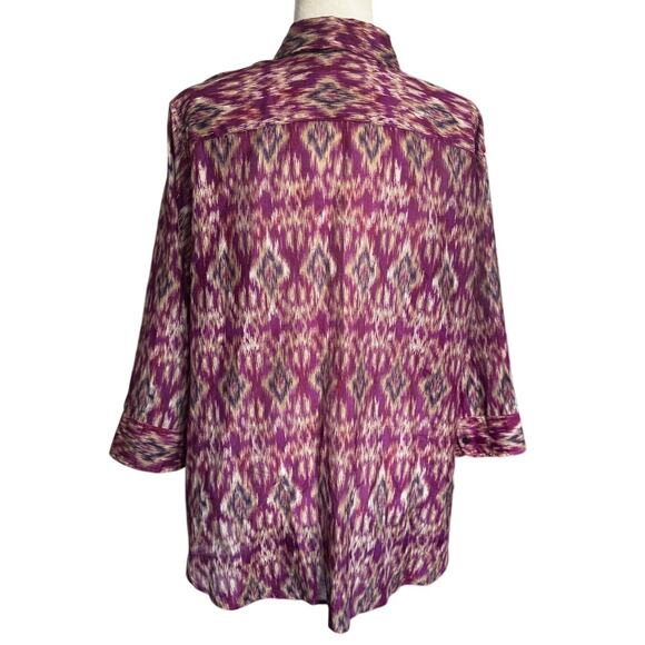 Lauren Ralph Lauren Women’s 1X Button-Down Shirt Purple Ikat Print Cotton Silk - Picture 2 of 6